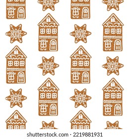 Seamless christmas pattern with gingerbread cookies