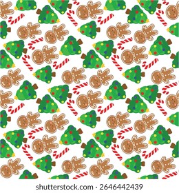 Padrão de Natal perfeito com biscoitos de gengibre e bengalas de doces