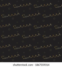 Seamless Christmas pattern with gold santa with deers on black background. an be used to pack gifts, prints on fabric, Wallpaper, tableware and beauty items.