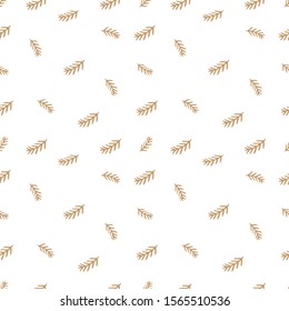 Seamless Christmas pattern with gold spruce branches. Vector illustration.