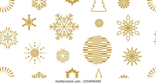 Seamless Christmas pattern with golden snowflakes. Design for cards and wrapping paper.