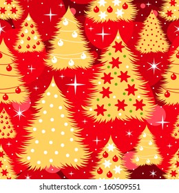 seamless Christmas pattern with golden Christmas trees