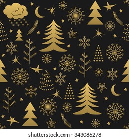 Seamless Christmas pattern. Golden winter background for Christmas and New Design