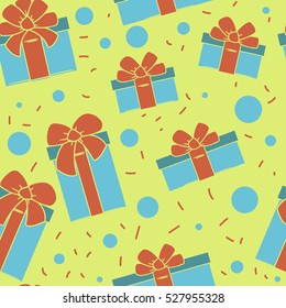 seamless Christmas pattern green color. the picture with the gifts. flat style