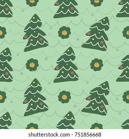 seamless christmas pattern with green pine tree and gold dot glitter on green background