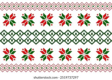 Nahtloses Weihnachtsmuster mit grünen und roten Weihnachtsbäumen, perfekt für festliche Dekorationen, Vintage-Designs und Textilien zum Thema Feiertage,Traditionell ethnisch, geometrisch, ethnisch, Kultur, Stoff