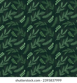 Seamless Christmas Pattern of Green Spruce Branches. Botanical Seamless Pattern Vector 