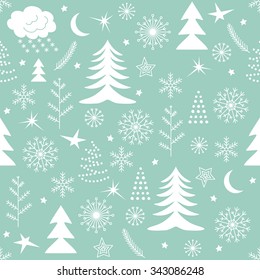Seamless Christmas pattern. Green winter background for Christmas and New Design