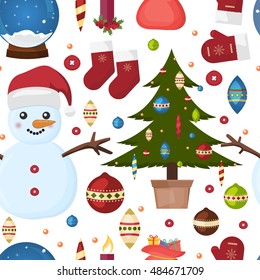 Seamless Christmas pattern greeting card winter holiday. Traditional card season christmas pattern winter holiday decoration. Xmas design wallpaper christmas pattern new year celebration vector.
