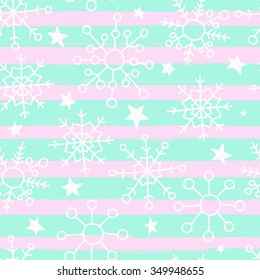 Seamless christmas pattern with hand crafted lines and snowflakes. vector illustration.