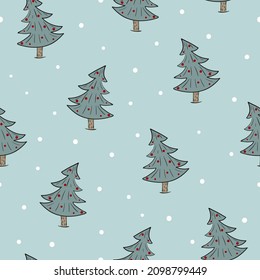 Nahtloses Weihnachtsmuster mit handgezeichneten Weihnachtsbäumen. Winterurlaub-Hintergrund