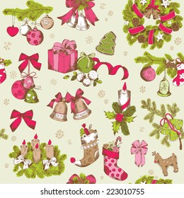 Seamless Christmas Pattern - hand drawn background - for design and scrapbook - in vector