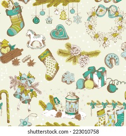 Seamless Christmas Pattern - hand drawn - for design and scrapbook - in vector