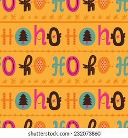 Seamless christmas pattern with hand drawn typography "HO HO HO". Cute and funny winter background