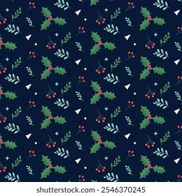 Patrón de Navidades sin fisuras con Elementos de decoración dibujados a mano, árbol de Navidad, hojas. Ideal para fondos, papel de regalo, scrapbooking, decoración para tarjetas de felicitación, invitaciones. Diseño de Vector