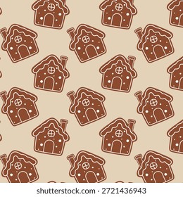 Patrón de Navidades sin fisuras con galletas de jengibre dibujadas a mano. Fondo de vacaciones acogedor para el papel de embalaje, textil, Fondo de pantalla, embalaje y diseño de invierno.