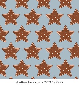 Patrón de Navidades sin fisuras con galletas de estrella de jengibre dibujadas a mano. Fondo de invierno festivo para papel de regalo, textil, Fondo de pantalla y diseño de vacaciones.