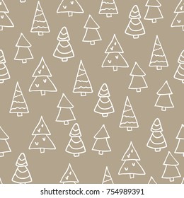 Seamless christmas pattern with hand drawn christmas trees. 