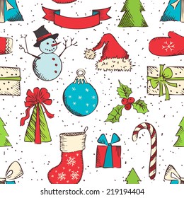 Seamless Christmas pattern. Hand-drawn festive background. 