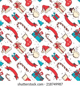 Seamless Christmas pattern. Hand-drawn vintage festive background.