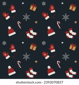 nahtloses Weihnachtsmuster, glückliches neues Jahr, Umhüllungspapier, Geschenk, Heiligabend, Vektorgrafik