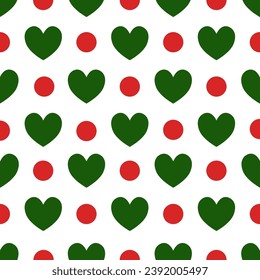 Patrón de Navidad sin inconvenientes con corazones y bayas. Ilustración vectorial. Perfecto para envolver papel, textiles