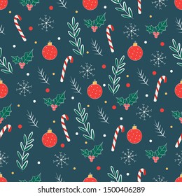 Seamless Christmas pattern. Holiday pattern on dark background