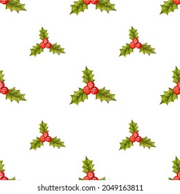 Seamless Christmas pattern with holly berries. Vector illustration