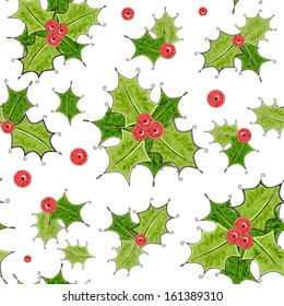 Seamless christmas pattern with holly berry 