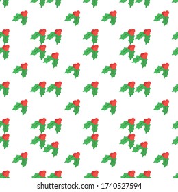 Seamless Christmas Pattern With Holly Berry. Vector Background.