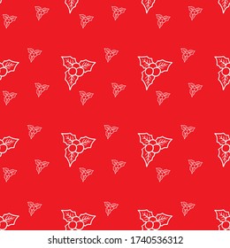 Seamless Christmas Pattern With Holly Berry. Vector Background.  Christmas Gift Wrapping Paper