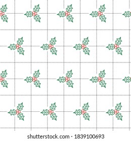Seamless Christmas Pattern With Holly Berry. Vector Background