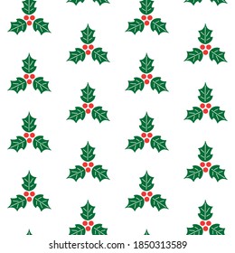 Seamless Christmas Pattern With Holly Berry. Vector Background