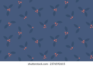 seamless christmas pattern with holly berry leaves; great for wrapping, textile, wallpaper, greeting card- vector illustration