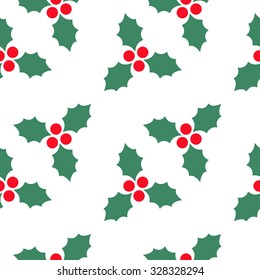 Seamless Christmas Pattern With Holly Berry. Vector Background.