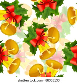 Seamless christmas pattern with holly berry and bells
