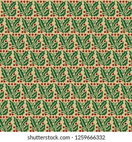 Seamless Christmas pattern with holly leaves