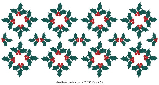 Patrón de Navidades sin fisuras con hojas de acebo y bayas rojas. Borde para la tela, textiles, papel de embalaje, embalaje, baldosa. 