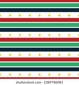 Seamless Christmas pattern with horizontal colorful lines and stars