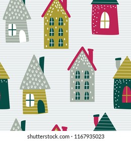 Seamless Christmas pattern with house design