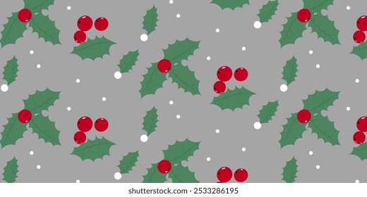 Seamless Christmas pattern with leaves, acorns, berries.