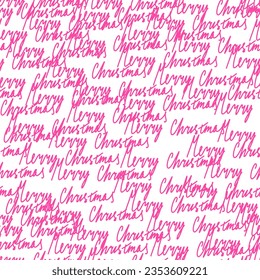 Seamless Christmas pattern with lettering - Merry Christmas. A pattern with handwritten text on a white background.