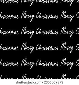 Seamless Christmas pattern with lettering - Merry Christmas. A pattern with handwritten text on a black background.