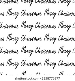 Seamless Christmas pattern with lettering - Merry Christmas. A pattern with handwritten text on a white background.