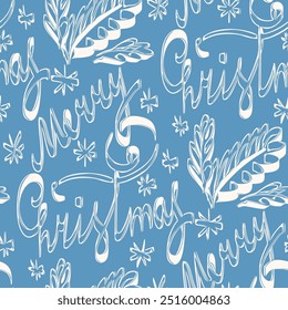 Seamless Christmas pattern with lettering. Vector illustration.