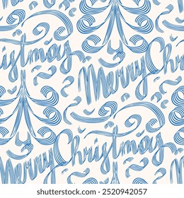 Seamless Christmas pattern with lettering. Vector illustration.