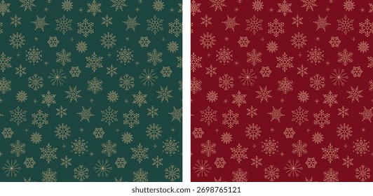 Seamless Christmas pattern with linear snowflakes. Christmas background with winter line art elements. Modern vector illustration.