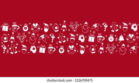 Seamless Christmas pattern in linear style. Christmas stylized garland. flat vector illustration isolated on red background