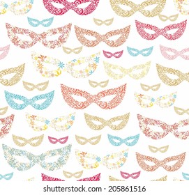 Seamless christmas pattern with masks  on white background