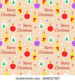 Seamless Christmas pattern. Merry Christmas and Happy New Year. Vector graphics. EPS 10. Candles, chase, flame. Design of invitations, cards, banners. For printing on paper and fabric. 